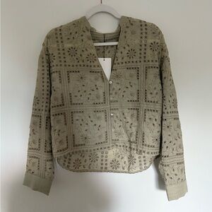 Zara Khaki Eyelet Embroidered Top